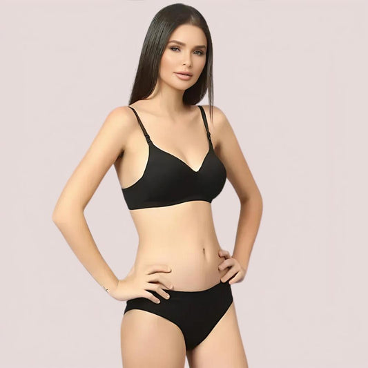 Cherry Hug – Black Cotton Bra & Panty Set