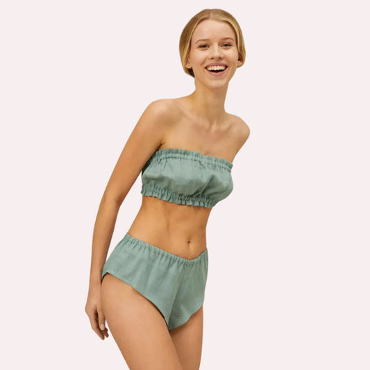Franse Daina Organic Cotton Ruffled Bandeau & vintage knickers set