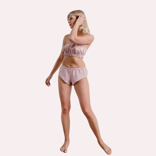 Franse Daina Organic Cotton Ruffled Bandeau & vintage knickers set