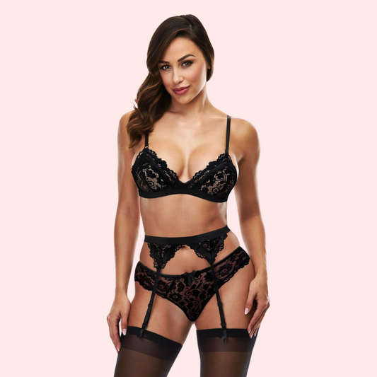 Onyx Temptation Bra en Garter Set