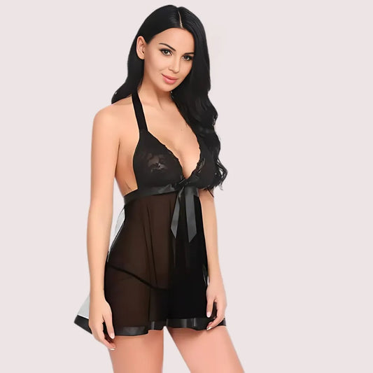 Flirterige pure en kanten chemise in zwart